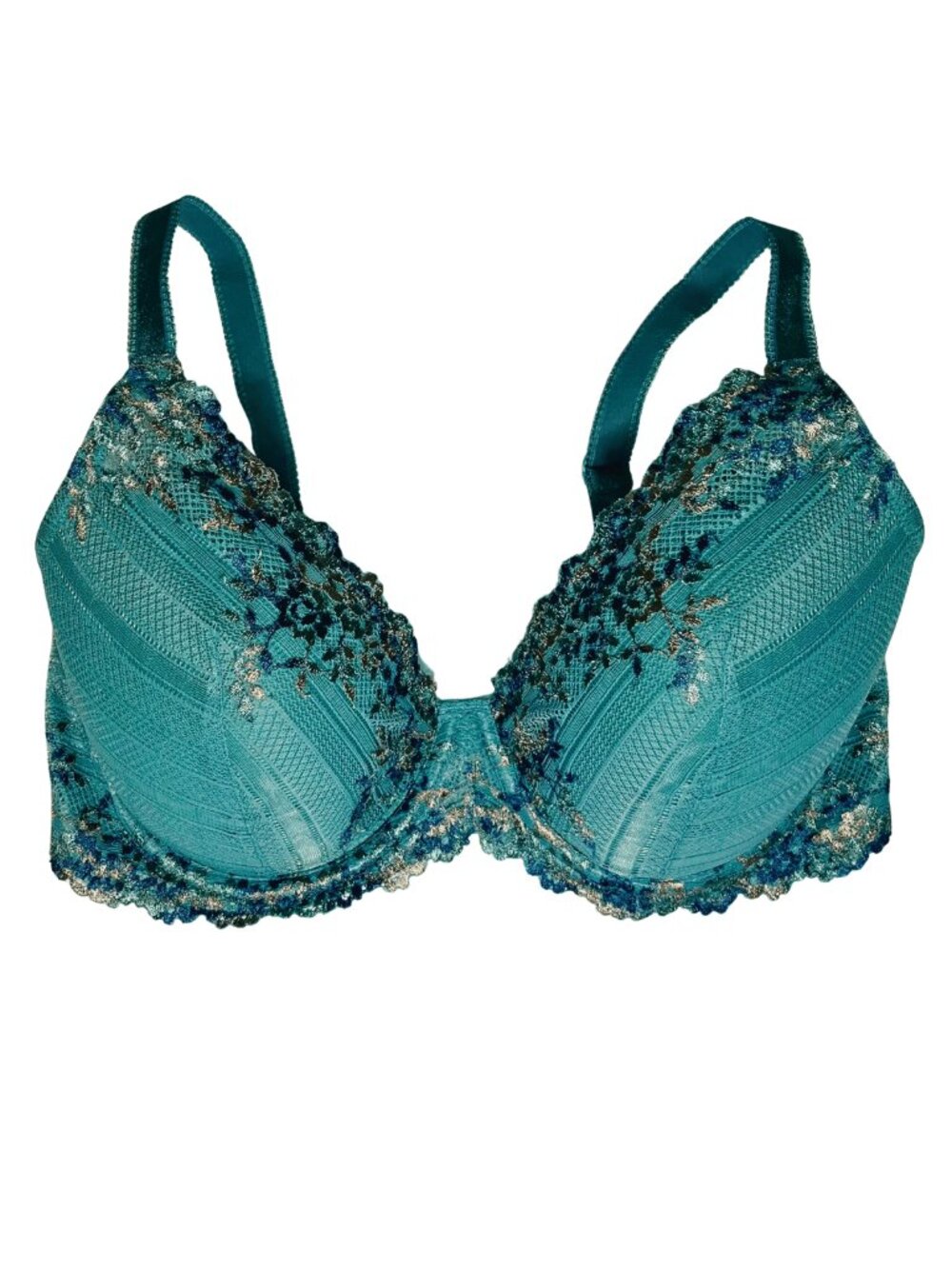 Teal Embrace Lace Plunge Contour Bra with Embroidered Details Wacoal | Size 36C